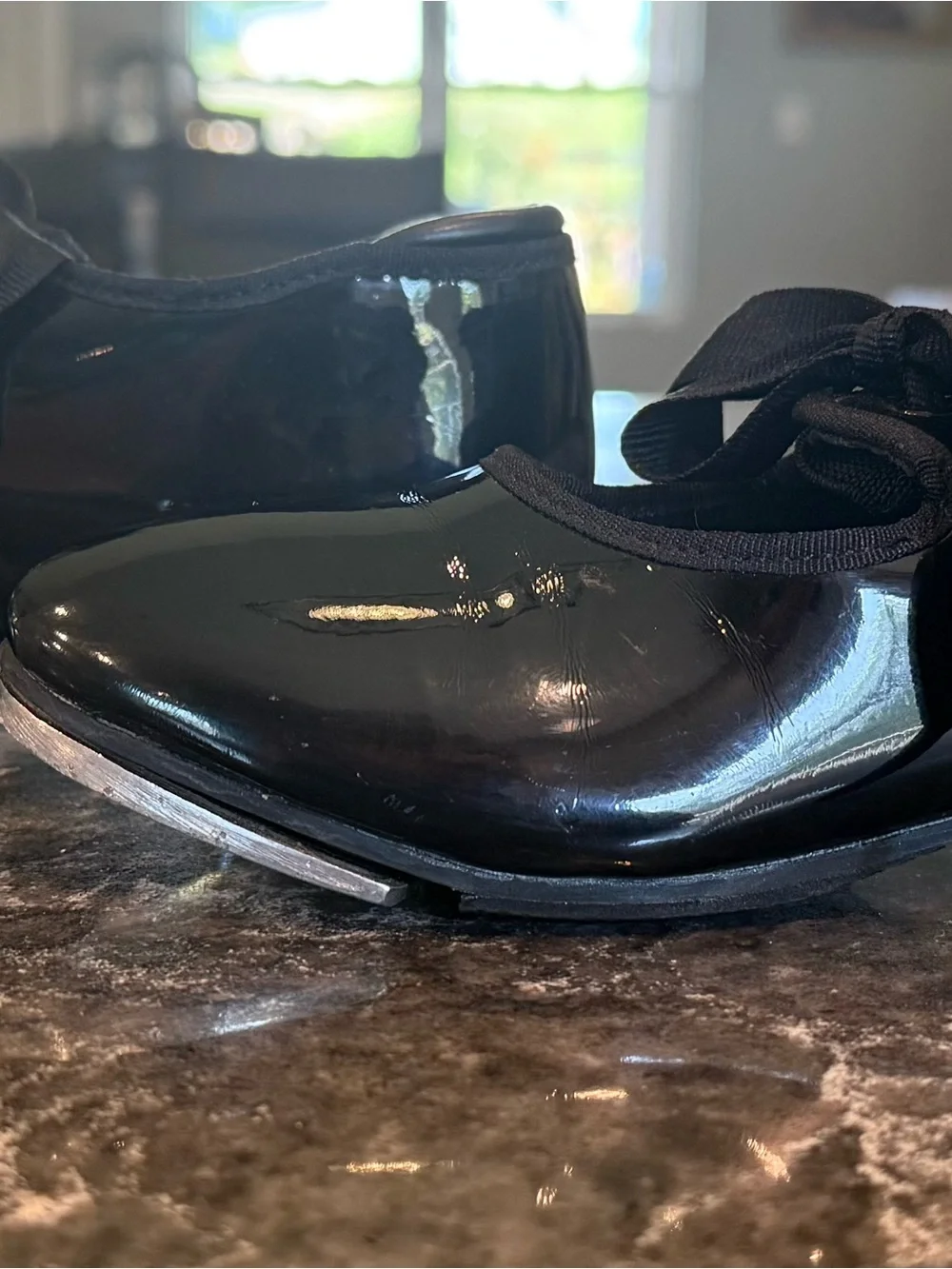 Weissman Black Patent Ribbonette Tap Shoes with Ribbon Tie